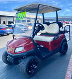 2020 CLUB CAR - TEMPO IN MAROON 4PR GOLF CART W/ NEW LITHIUM BATTERY & CUSTOM WHEELS