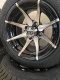 12” Kraken Golf Cart Wheels Mounted to 215/40-12 Low Profile Tires