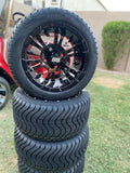 12” Glossy Black Vampire Golf Cart Wheels Mounted to 215/40-12 Low Profile Tires