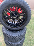 12” Glossy Black Vampire Golf Cart Wheels Mounted to 215/40-12 Low Profile Tires