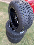 12” Glossy Black Vampire Golf Cart Wheels Mounted to 215/40-12 Low Profile Tires