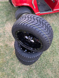 12” Glossy Black Vampire Golf Cart Wheels Mounted to 215/40-12 Low Profile Tires