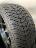 14” HYDRA BLACK GOLF CART WHEELS MOUNTED TO 205/30-14 LOW PROFILE TIRES