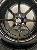 14” HYDRA BLACK GOLF CART WHEELS MOUNTED TO 205/30-14 LOW PROFILE TIRES