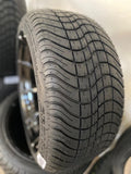 14” HYDRA BLACK GOLF CART WHEELS MOUNTED TO 205/30-14 LOW PROFILE TIRES