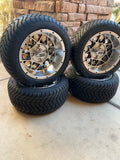 12” VENOM GOLF CART WHEELS MOUNTED TO 215/40-12 LOW PROFILE TIRES