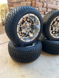 12” VENOM GOLF CART WHEELS MOUNTED TO 215/40-12 LOW PROFILE TIRES