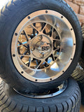 12” VENOM GOLF CART WHEELS MOUNTED TO 215/40-12 LOW PROFILE TIRES