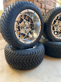 12” VENOM GOLF CART WHEELS MOUNTED TO 215/40-12 LOW PROFILE TIRES