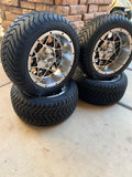 12” VENOM GOLF CART WHEELS MOUNTED TO 215/40-12 LOW PROFILE TIRES