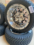 12” VENOM GOLF CART WHEELS MOUNTED TO 215/40-12 LOW PROFILE TIRES