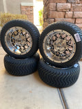 12” VENOM GOLF CART WHEELS MOUNTED TO 215/40-12 LOW PROFILE TIRES