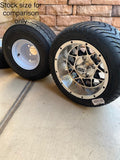12” VENOM GOLF CART WHEELS MOUNTED TO 215/40-12 LOW PROFILE TIRES