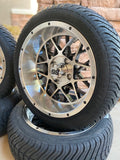 14” VENOM- GOLF CART WHEELS MOUNTED TO 205/30-14 LOW PROFILE TIRES