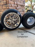 14” VENOM- GOLF CART WHEELS MOUNTED TO 205/30-14 LOW PROFILE TIRES