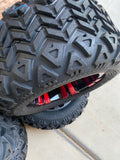 10” VAMPIRE RED/BLACK GOLF CART WHEELS AND ALL TERRAIN TIRES