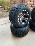10” VAMPIRE MACHINED BLACK GOLF CART WHEELS AND ALL TERRAIN TIRES