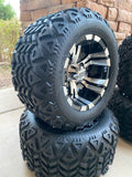 10” VAMPIRE MACHINED BLACK GOLF CART WHEELS AND ALL TERRAIN TIRES