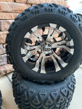 10” VAMPIRE MACHINED BLACK GOLF CART WHEELS AND ALL TERRAIN TIRES