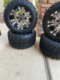 10” VAMPIRE MACHINED BLACK GOLF CART WHEELS AND ALL TERRAIN TIRES