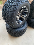 10” VAMPIRE MACHINED BLACK GOLF CART WHEELS AND ALL TERRAIN TIRES