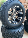 10” VAMPIRE MACHINED BLACK GOLF CART WHEELS AND ALL TERRAIN TIRES