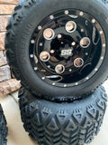 10” PIONEER BLACK GOLF CART WHEELS AND ALL TERRAIN TIRES