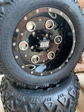 10” PIONEER BLACK GOLF CART WHEELS AND ALL TERRAIN TIRES