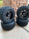 10” PIONEER BLACK GOLF CART WHEELS AND ALL TERRAIN TIRES
