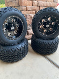 10” PIONEER BLACK GOLF CART WHEELS AND ALL TERRAIN TIRES