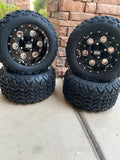 10” PIONEER BLACK GOLF CART WHEELS AND ALL TERRAIN TIRES
