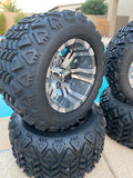 10” VAMPIRE GUN METAL GOLF CART WHEELS AND ALL TERRAIN TIRES