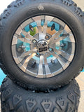 10” VAMPIRE GUN METAL GOLF CART WHEELS AND ALL TERRAIN TIRES