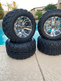 10” VAMPIRE GUN METAL GOLF CART WHEELS AND ALL TERRAIN TIRES