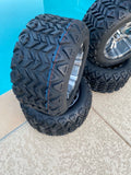 10” VAMPIRE GUN METAL GOLF CART WHEELS AND ALL TERRAIN TIRES