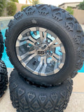 10” VAMPIRE GUN METAL GOLF CART WHEELS AND ALL TERRAIN TIRES