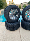 10” VAMPIRE GUN METAL GOLF CART WHEELS AND ALL TERRAIN TIRES