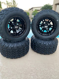 10” BULLDOG BLACK GOLF CART WHEELS AND ALL TERRAIN TIRES