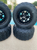 10” BULLDOG BLACK GOLF CART WHEELS AND ALL TERRAIN TIRES