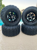 10” BULLDOG BLACK GOLF CART WHEELS AND ALL TERRAIN TIRES