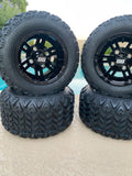 10” BULLDOG BLACK GOLF CART WHEELS AND ALL TERRAIN TIRES