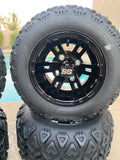 10” BULLDOG BLACK GOLF CART WHEELS AND ALL TERRAIN TIRES