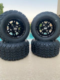 10” BULLDOG BLACK GOLF CART WHEELS AND ALL TERRAIN TIRES