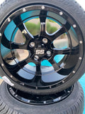14” Night Stalker Black- GOLF CART WHEELS MOUNTED TO 205/30-14 LOW PROFILE TIRES