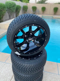 14” Night Stalker Black- GOLF CART WHEELS MOUNTED TO 205/30-14 LOW PROFILE TIRES