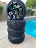 14” Night Stalker Black- GOLF CART WHEELS MOUNTED TO 205/30-14 LOW PROFILE TIRES