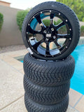 14” Night Stalker Black- GOLF CART WHEELS MOUNTED TO 205/30-14 LOW PROFILE TIRES