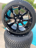 14” Night Stalker Black- GOLF CART WHEELS MOUNTED TO 205/30-14 LOW PROFILE TIRES