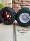 10” VAMPIRE RED/BLACK GOLF CART WHEELS AND ALL TERRAIN TIRES