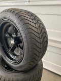 12” GOD FATHER (BLACK) WHEELS MOUNTED TO 215/40-12 LOW PROFILE TIRES